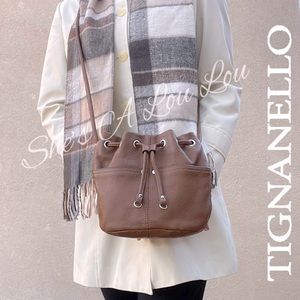 Tignanello • Petite Leather Drawstring Bucket Crossbody Bag & Scarf Bundle